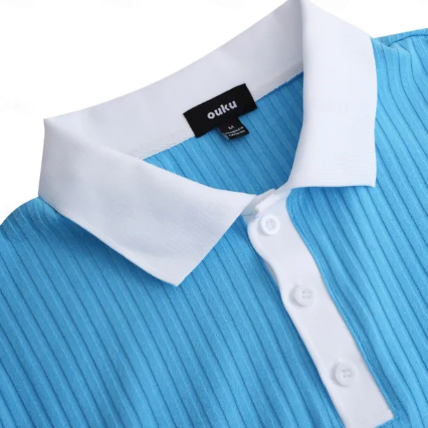 Men's Golf Shirt Knit Polo Work Casual Ribbed Polo Collar Classic Short Sleeve Basic Modern Color Block Ribbed Spring & Summer Regular Fit White Yellow Blue Green Gray Golf Shirt
