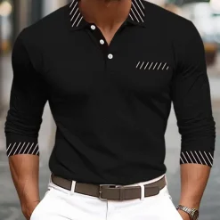 Men's Golf Shirt Pique Polo Shirt Business Casual Turndown Long Sleeve Fashion Basic Solid Color Color Block Patchwork Button Spring & Fall Regular Fit Black White Burgundy Navy Blue Orange Golf