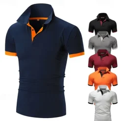 Men's Golf Shirt Polo Casual Sports Classic Short Sleeve Basic Casual Solid Color Plain Button Front Summer Spring Regular Fit Apple Green Light Pink Golden yellow Lake blue Yellow and Navy Black