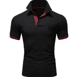 Men's Golf Shirt Polo Casual Sports Classic Short Sleeve Basic Casual Solid Color Plain Button Front Summer Spring Regular Fit Apple Green Light Pink Golden yellow Lake blue Yellow and Navy Black