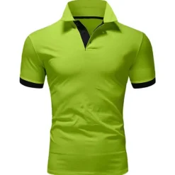 Men's Golf Shirt Polo Casual Sports Classic Short Sleeve Basic Casual Solid Color Plain Button Front Summer Spring Regular Fit Apple Green Light Pink Golden yellow Lake blue Yellow and Navy Black