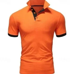 Men's Golf Shirt Polo Casual Sports Classic Short Sleeve Basic Casual Solid Color Plain Button Front Summer Spring Regular Fit Apple Green Light Pink Golden yellow Lake blue Yellow and Navy Black