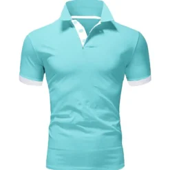 Men's Golf Shirt Polo Casual Sports Classic Short Sleeve Basic Casual Solid Color Plain Button Front Summer Spring Regular Fit Apple Green Light Pink Golden yellow Lake blue Yellow and Navy Black