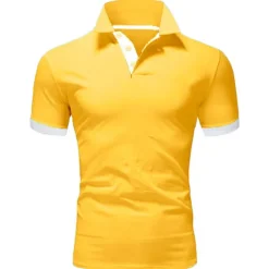 Men's Golf Shirt Polo Casual Sports Classic Short Sleeve Basic Casual Solid Color Plain Button Front Summer Spring Regular Fit Apple Green Light Pink Golden yellow Lake blue Yellow and Navy Black