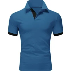 Men's Golf Shirt Polo Casual Sports Classic Short Sleeve Basic Casual Solid Color Plain Button Front Summer Spring Regular Fit Apple Green Light Pink Golden yellow Lake blue Yellow and Navy Black