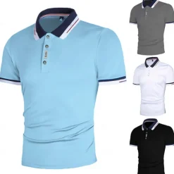 Men's Golf Shirt Polo Outdoor Daily Polo Collar Ribbed Polo Collar Short Sleeve Casual Solid Color Button Front Summer Spring & Fall Regular Fit Black White Red Navy Blue Blue Orange Golf Shirt