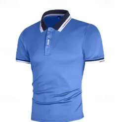 Men's Golf Shirt Polo Outdoor Daily Polo Collar Ribbed Polo Collar Short Sleeve Casual Solid Color Button Front Summer Spring & Fall Regular Fit Black White Red Navy Blue Blue Orange Golf Shirt