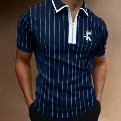 Men's Golf Shirt Polo Street Casual Quarter Zip Short Sleeve Fashion Casual Striped Embroidered Zipper Spring & Summer Regular Fit Black / Gray Wine Royal Blue Golf Shirt