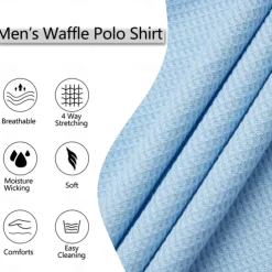 Men's Golf Shirt Waffle Knit Polo Shirt Casual Holiday Lapel Short Sleeve Fashion Old Money Style Plain Button Summer Spring Regular Fit White Light Blue Golf Shirt