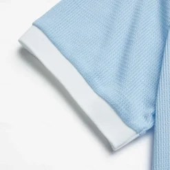 Men's Golf Shirt Waffle Knit Polo Shirt Casual Holiday Lapel Short Sleeve Fashion Old Money Style Plain Button Summer Spring Regular Fit White Light Blue Golf Shirt