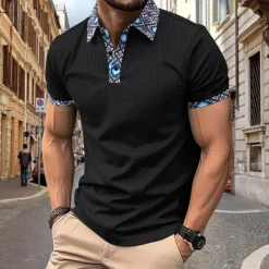 Men's Golf Shirt Waffle Knit Polo Shirt Business Active Classic Short Sleeve Fashion Modern Solid Color Buttons Summer Spring Regular Fit Black White Royal Blue Beige Gray Golf Shirt