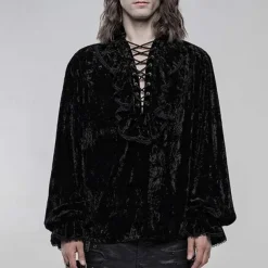 Men's Gothic Ruffles Loosed Velvet Shirts Punk & Gothic Medieval Steampunk Vampire Cosplay Costume Halloween Party