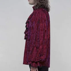 Men's Gothic Ruffles Loosed Velvet Shirts Punk & Gothic Medieval Steampunk Vampire Cosplay Costume Halloween Party
