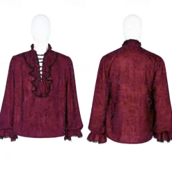 Men's Gothic Ruffles Loosed Velvet Shirts Punk & Gothic Medieval Steampunk Vampire Cosplay Costume Halloween Party