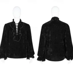 Men's Gothic Ruffles Loosed Velvet Shirts Punk & Gothic Medieval Steampunk Vampire Cosplay Costume Halloween Party