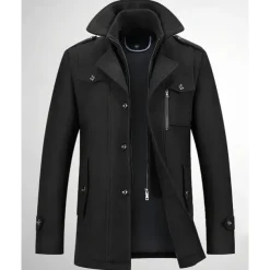 Men's Gothic Winter Jacket Peacoat Vacation Daily Fall & Winter Polyester Thermal Warm Wearable Outerwear Clothing Apparel Fashion Classic Plain Pocket Lapel Single Breasted