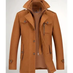 Men's Gothic Winter Jacket Peacoat Vacation Daily Fall & Winter Polyester Thermal Warm Wearable Outerwear Clothing Apparel Fashion Classic Plain Pocket Lapel Single Breasted