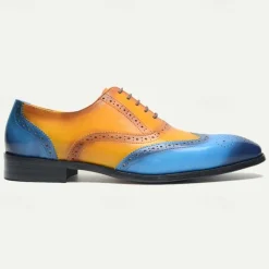 Men's Gradient Brogue Oxford Shoes – Premium Cowhide Leather with Yellow and Blue Design, Perfect for Business, Parties, or Formal Occasions