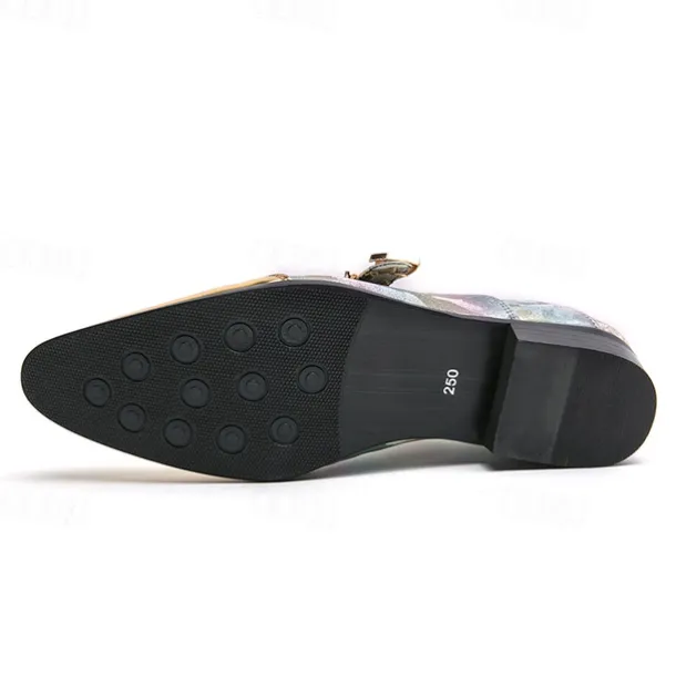 Men's Gradient Camo Formal Shoes with Metallic Gold Toe Caps and Buckle Detail - Elegant Lace-Up Design for Parties and Special Events