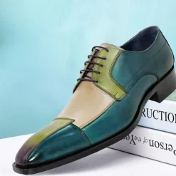 Men's Gradient Faux Leather Oxford Shoes – Hand-Painted Design, Lace-Up Formal Dress Shoes, Perfect for Special Occasions