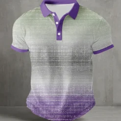 Men's Gradient Geometic Polo Sports Polo Shirts Short Sleeve Polo Shirts Collared Shirts Casual Athleisure Buttons Summer Lake blue Blue Purple