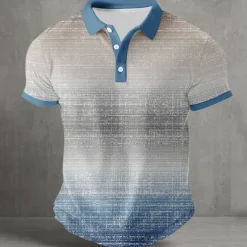 Men's Gradient Geometic Polo Sports Polo Shirts Short Sleeve Polo Shirts Collared Shirts Casual Athleisure Buttons Summer Lake blue Blue Purple