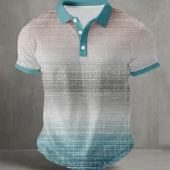 Men's Gradient Geometic Polo Sports Polo Shirts Short Sleeve Polo Shirts Collared Shirts Casual Athleisure Buttons Summer Lake blue Blue Purple