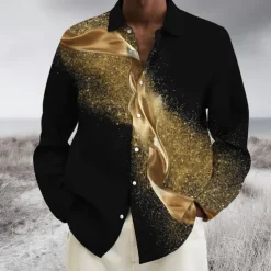 Men's Gradient Geometric Pattern Shirt Button Up Shirt Long Sleeve Fashion Designer Casual Outdoor Casual Holiday Fall & Winter Turndown Print Button-Down Silver Yellow Red Blue Gold