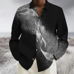 Men's Gradient Geometric Pattern Shirt Button Up Shirt Long Sleeve Fashion Designer Casual Outdoor Casual Holiday Fall & Winter Turndown Print Button-Down Silver Yellow Red Blue Gold