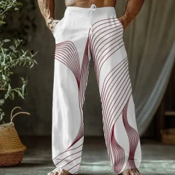 Men's Gradient Lines / Waves Trousers Baggy Pants Casual Pants Mid Waist Classic Style Outdoor Vacation Side Pockets Elastic Waist Wide Leg Summer Spring 3D Print Pink Blue Purple