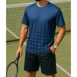Men's Gradient Sports Set Tennis Set Two-piece Suit Short Sleeves Printing Sweat-Wicking Moisture Wicking Breathable Tennis Golf Pickleball White Blue Tennis Clothing