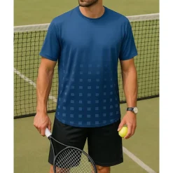 Men's Gradient Sports Set Tennis Set Two-piece Suit Short Sleeves Printing Sweat-Wicking Moisture Wicking Breathable Tennis Golf Pickleball White Blue Tennis Clothing