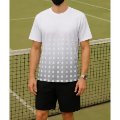 Men's Gradient Sports Set Tennis Set Two-piece Suit Short Sleeves Printing Sweat-Wicking Moisture Wicking Breathable Tennis Golf Pickleball White Blue Tennis Clothing