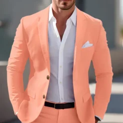 Men's Graduation Blazer Business Cocktail Party Wedding Party Fashion Casual Spring & Fall Polyester Solid Color Pocket Buttons Comfortable Single Breasted Blazer Light Pink Yellow Pink Royal Blue