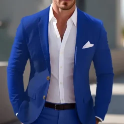 Men's Graduation Blazer Business Cocktail Party Wedding Party Fashion Casual Spring & Fall Polyester Solid Color Pocket Buttons Comfortable Single Breasted Blazer Light Pink Yellow Pink Royal Blue
