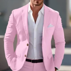 Men's Graduation Blazer Business Cocktail Party Wedding Party Fashion Casual Spring & Fall Polyester Solid Color Pocket Buttons Comfortable Single Breasted Blazer Light Pink Yellow Pink Royal Blue