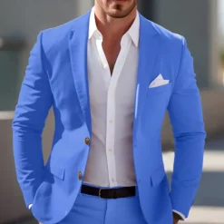 Men's Graduation Blazer Business Cocktail Party Wedding Party Fashion Casual Spring & Fall Polyester Solid Color Pocket Buttons Comfortable Single Breasted Blazer Light Pink Yellow Pink Royal Blue