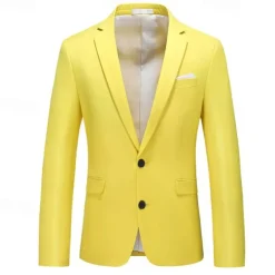 Men's Graduation Blazer Business Cocktail Party Wedding Party Fashion Casual Spring & Fall Polyester Solid Color Pocket Buttons Comfortable Single Breasted Blazer Light Pink Yellow Pink Royal Blue