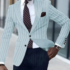 Men's Graduation Blazer Business Cocktail Party Wedding Party Fashion Casual Spring & Fall Polyester Stripes Pocket Buttons Comfortable Single Breasted Blazer Black White Yellow Pink