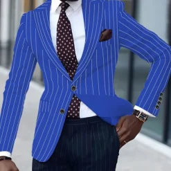 Men's Graduation Blazer Business Cocktail Party Wedding Party Fashion Casual Spring & Fall Polyester Stripes Pocket Buttons Comfortable Single Breasted Blazer Black White Yellow Pink