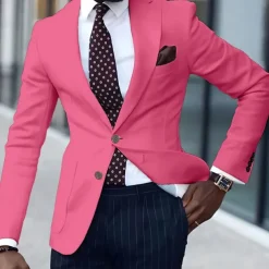 Men's Graduation Blazer Business Cocktail Party Wedding Party Fashion Casual Spring & Fall Polyester Solid Color Pocket Buttons Comfortable Single Breasted Blazer Light Pink White Yellow Pink