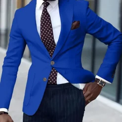 Men's Graduation Blazer Business Cocktail Party Wedding Party Fashion Casual Spring & Fall Polyester Solid Color Pocket Buttons Comfortable Single Breasted Blazer Light Pink White Yellow Pink