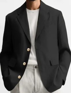 Men's Graduation Blazer Business Cocktail Party Wedding Party Fashion Casual Spring Autumn / Fall Linen Solid Color Pocket Buttons Comfortable Single Breasted Blazer Black Brown khaki Army Green