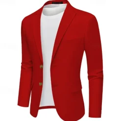Men's Graduation Blazer Business Cocktail Party Wedding Party Fashion Casual Spring & Fall Polyester Solid Color Pocket Buttons Comfortable Single Breasted Blazer Red