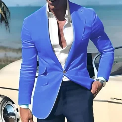 Men's Graduation Blazer Business Cocktail Party Wedding Party Fashion Casual Spring & Fall Polyester Linen Plain Pocket Buttons Comfortable Single Breasted One-button Blazer Light Pink Yellow Pink