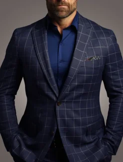 Men's Graduation Cocktail Attire Blazer Business Formal Evening Classic & Timeless Spring Fall Polyester Plaid Checkered Formal Style Wedding Single Breasted Two-button Blazer Black Dark Blue