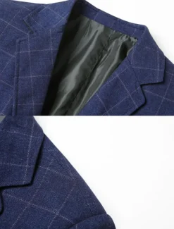 Men's Graduation Cocktail Attire Blazer Business Formal Evening Classic & Timeless Spring Fall Polyester Plaid Checkered Formal Style Wedding Single Breasted Two-button Blazer Black Dark Blue