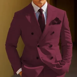 Men's Graduation Cocktail Attire Blazer Business Wedding Party Fashion Casual Spring & Fall Polyester Plain Pocket Buttons Casual / Daily Double Breasted Blazer Yellow Burgundy Royal Blue khaki