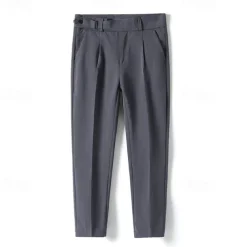 Men's Graduation Dress Pants Trousers Pleated Pants Suit Pants Pocket Straight Leg High Rise Plain Comfort Breathable Business Casual Elegant Vintage Black Khaki High Waist