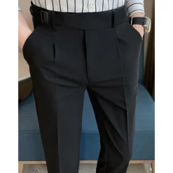 Men's Graduation Dress Pants Trousers Pleated Pants Suit Pants Pocket Straight Leg High Rise Plain Comfort Breathable Business Casual Elegant Vintage Black Khaki High Waist